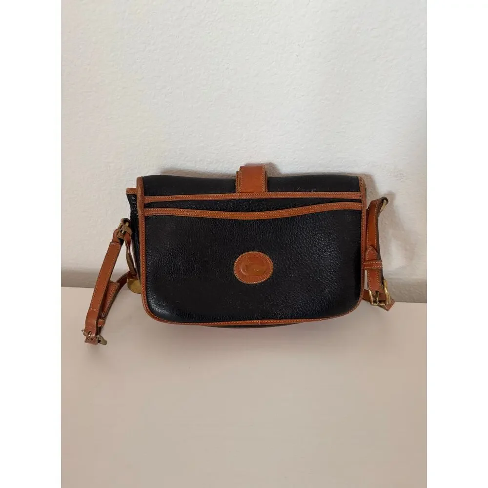 Dooney Bourke vintage leather Purse black brown crossbody Equestrian Bag USED - Picture 7 of 10